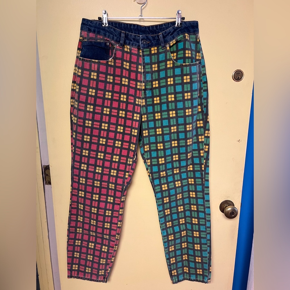 Free People Ragged Plaid Denim Jeans 34 10 NWT Price is Firm